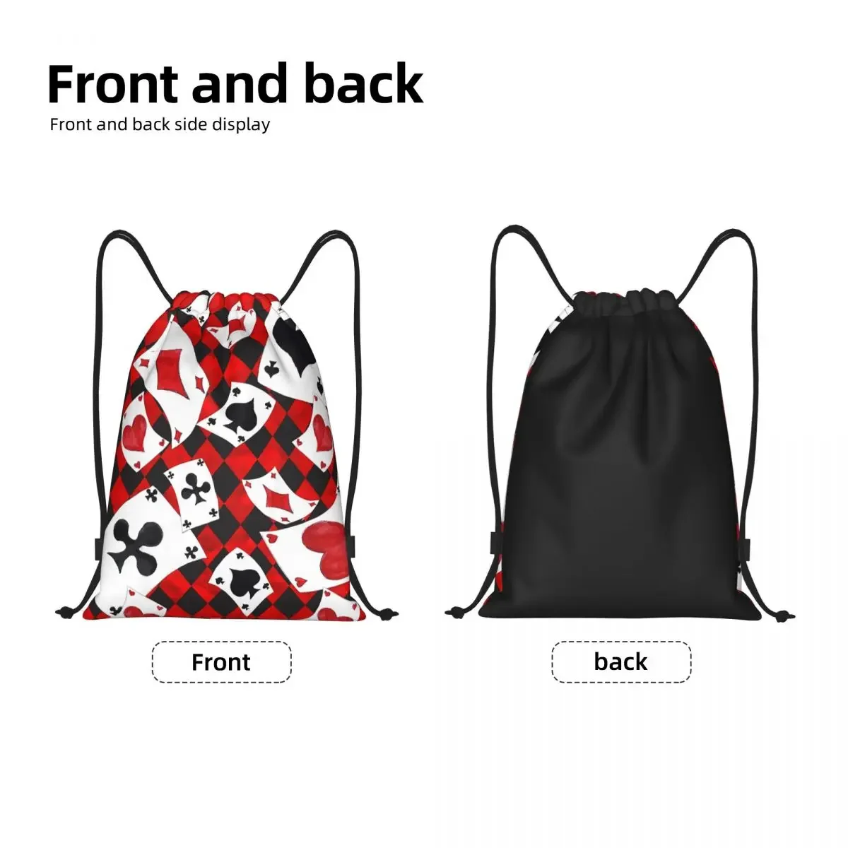 Poker Playing Cards Pattern Drawstring Backpack Women Men Sport Gym Sackpack Portable Gambling Card Game Shopping Bag Sack