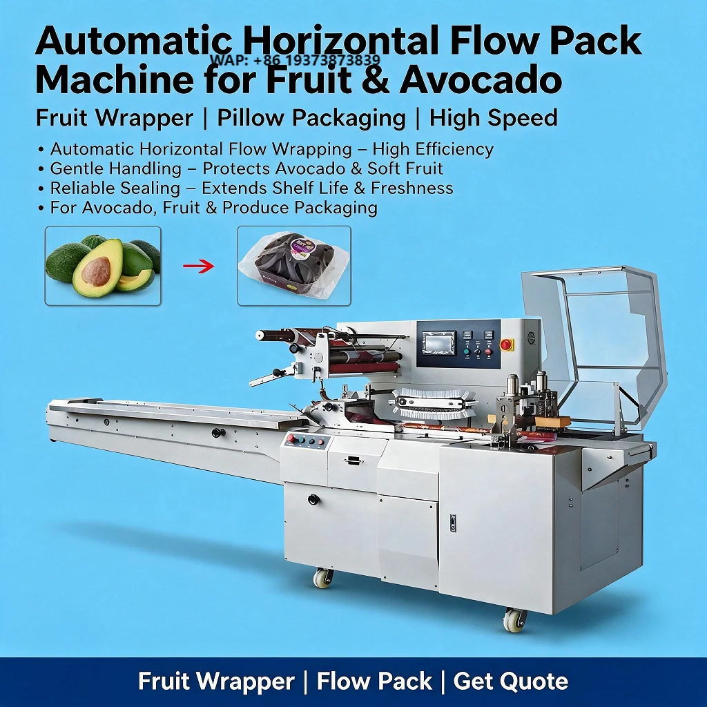 Fruit Wrapper Pillow Packing Machine Horizontal Automatic Avocado Packaging Machine for Bags with Motor