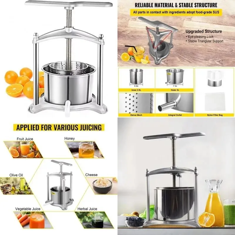3L 6L Stainless Steel Barrel for Manual Fruit Press Cider Brewing Vegetable Juice Extraction