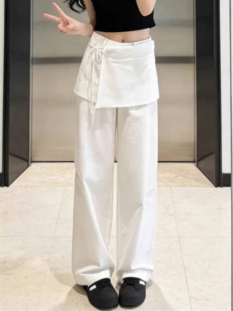 

White Wide Leg Pants Women's Straight Cut Trousers Casual Spring Summer Lazy Style Slimming Versatile High Waist Commute Wind