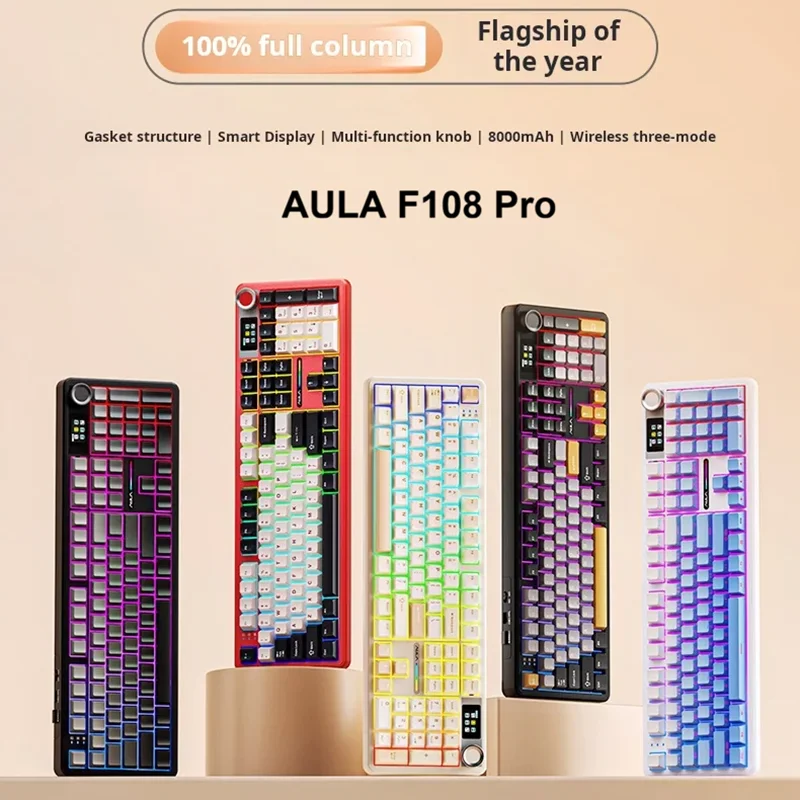 

AULA F108 PRO Wireless Mechanical Keyboard with Screen&Knob Hot Swappable Gaming Keyboard with 8000mAh Battery Pre-lubed Switch