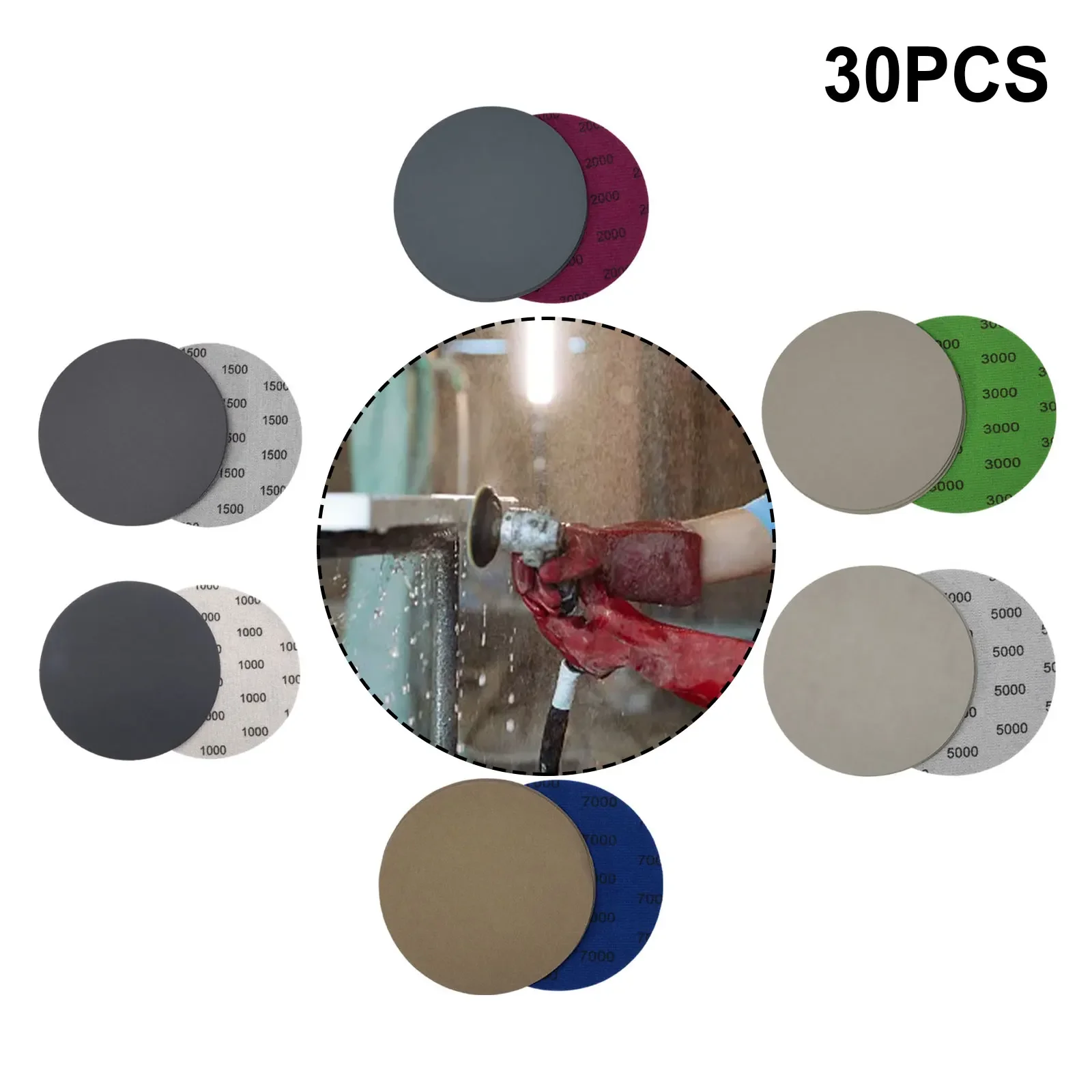 샌딩 디스크, 1000-7000 그릿, 125mm 사포, 습식 건조, 목재 금속, 자동차 마무리 연삭용, 5 인치 필름, 30 팩