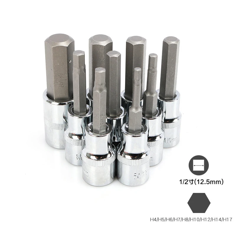 

9PCS 1/2 Extended Hexagonal Socket Wrench Inner Hexagonal Socket Head Big Fly Quick Ratchet Outer Hexagonal Batch Mouth Tool