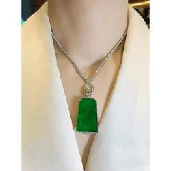 Emperor Green Jade Pendant Natural High Ice 18K Gold Inlaid Jade Necklace