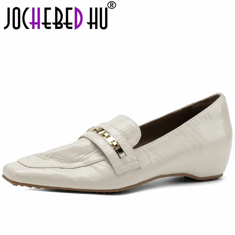 【JOCHEBED HU】Handmade Genuine Leather Square Head Real Soft Bottom Commute Women's Shoes Comfortable Casual Footwear 34-40
