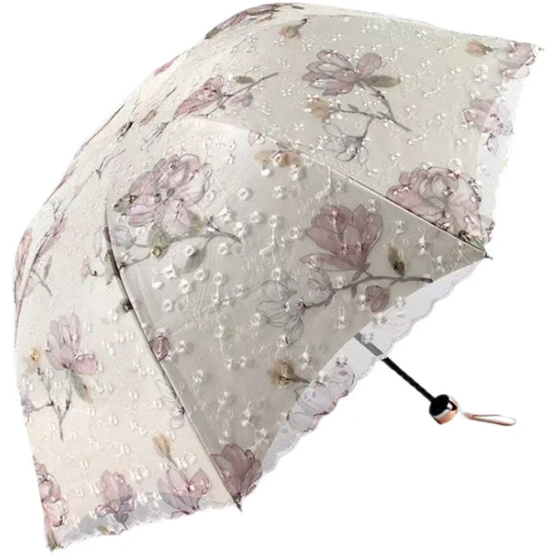 Double Layer Lace Embroidery Umbrella, Windproof, Folding, Large, Simple Stand, Metal Storage, Modern, Chuvas Rain Gear