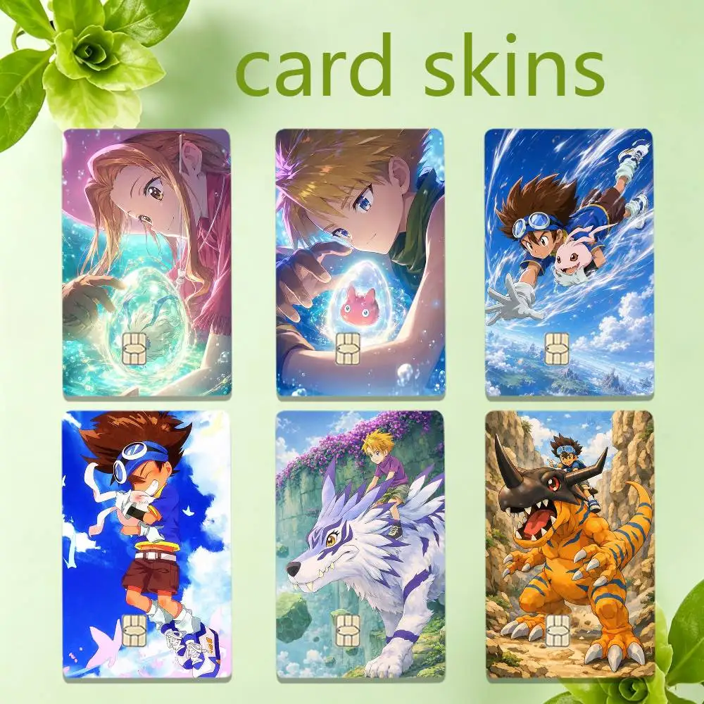Cute Digimon Adventure  4pcs 1Set HD Waterproof Card Skins Protective Stickers for Credit Bank Game Cards