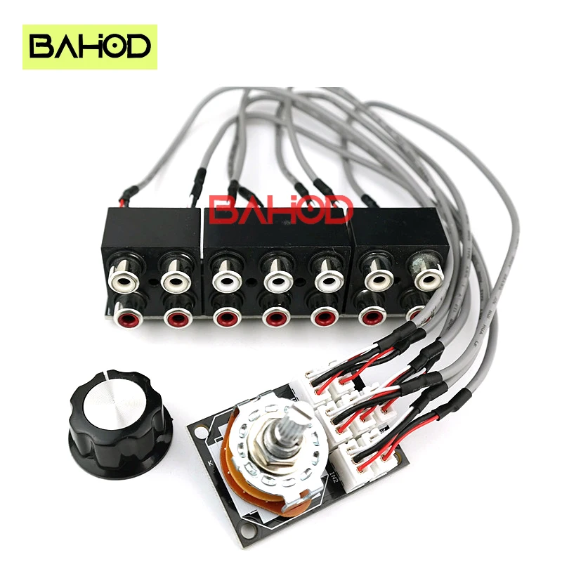 BAHOD 6-Way Dual-Channel Audio Signal Switcher Knob Switch Board With Sealed RCA Lotus Seat Shielded Wire