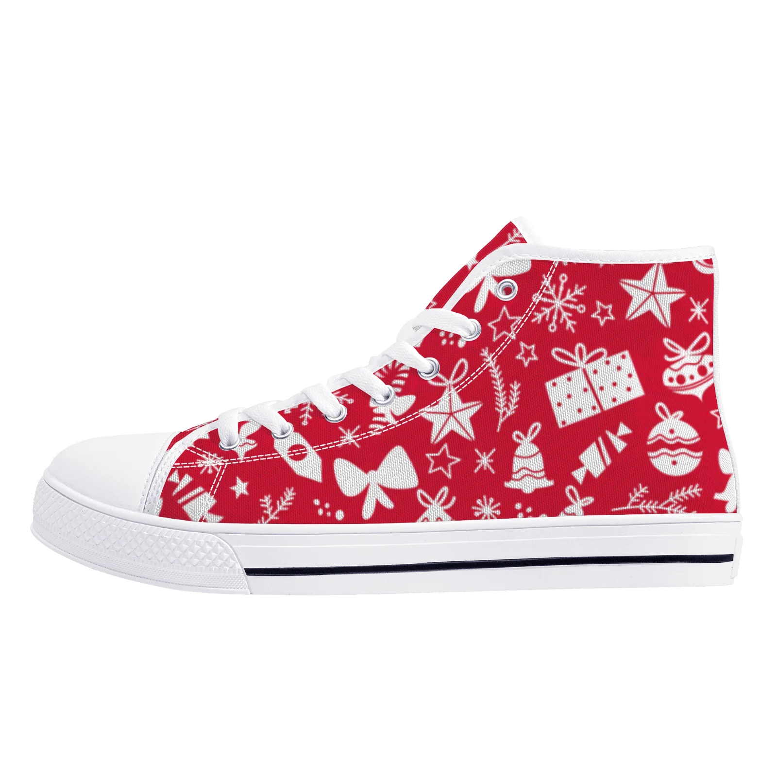 

Christmas themed printed classic red high-top canvas shoes flat design, suitable for both men and women, with white sole