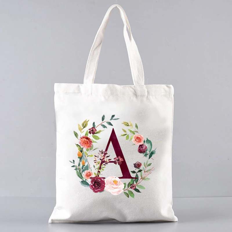 Vintage Design Letters With Flower Women Casual Tote Bag Large Capacity Canvas Travel Lunch Shoulder Handbag Eco Shopping Bag