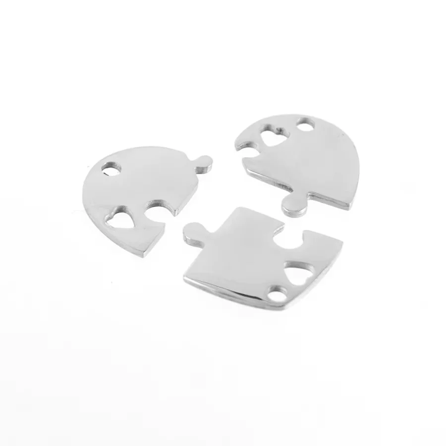

10Sets 3-in-1 Heart Shaped Jigsaw Puzzle Interlocking Set Necklace Charms for Family And Friends Stainless Steel Mirror Polish