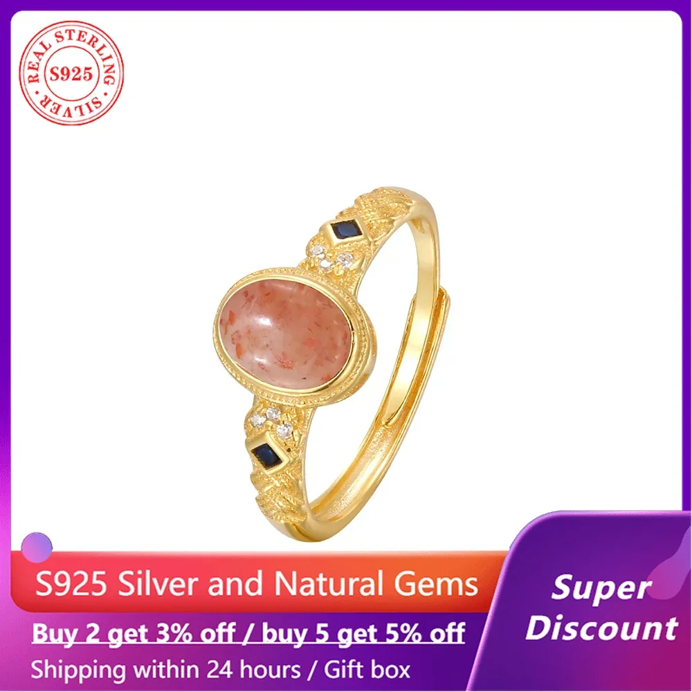 

18k Gold Plated Luxury Princess Ring with Natural Crystal Sunstone Women's Ring Proposal Wedding Jewelry Gift 925 Silver Ring