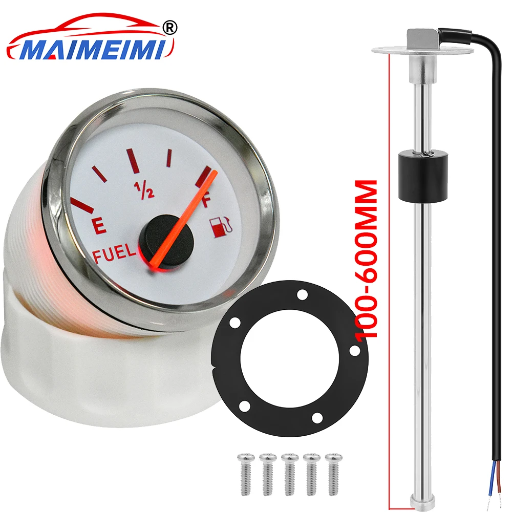 Fuel Level Gauge Boat Marine Fuel Tank Level Gauge with 100-550mm Fuel Level sensor Red backlight Digital pointer instrument