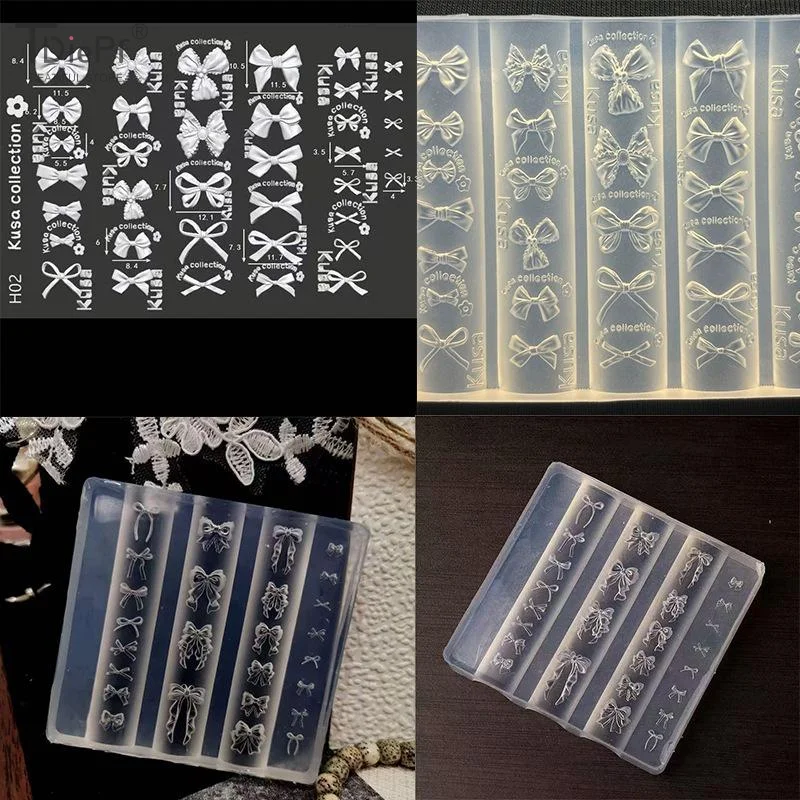 Silicone Nail Art Mold Exquisite Bowknot Tie UV Gel Polish Carving Mould DIY Ribbon Design Nail Charm Decor Templates Stencils
