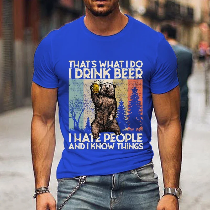 Men’s Funny Fashion Tees Graphic That's What I Do I Drink Beer Classic T-Shirt Printing Short Sleeve High Street Summer Cool Tee