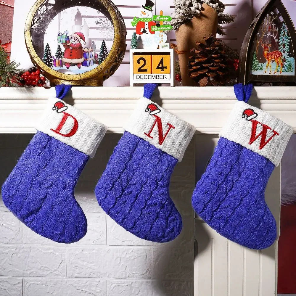 Blue Christmas Alphabet Knitted Socks Large Capacity Exquisite Candy Gift Bags Festival Thickened Christmas Tree Ornaments