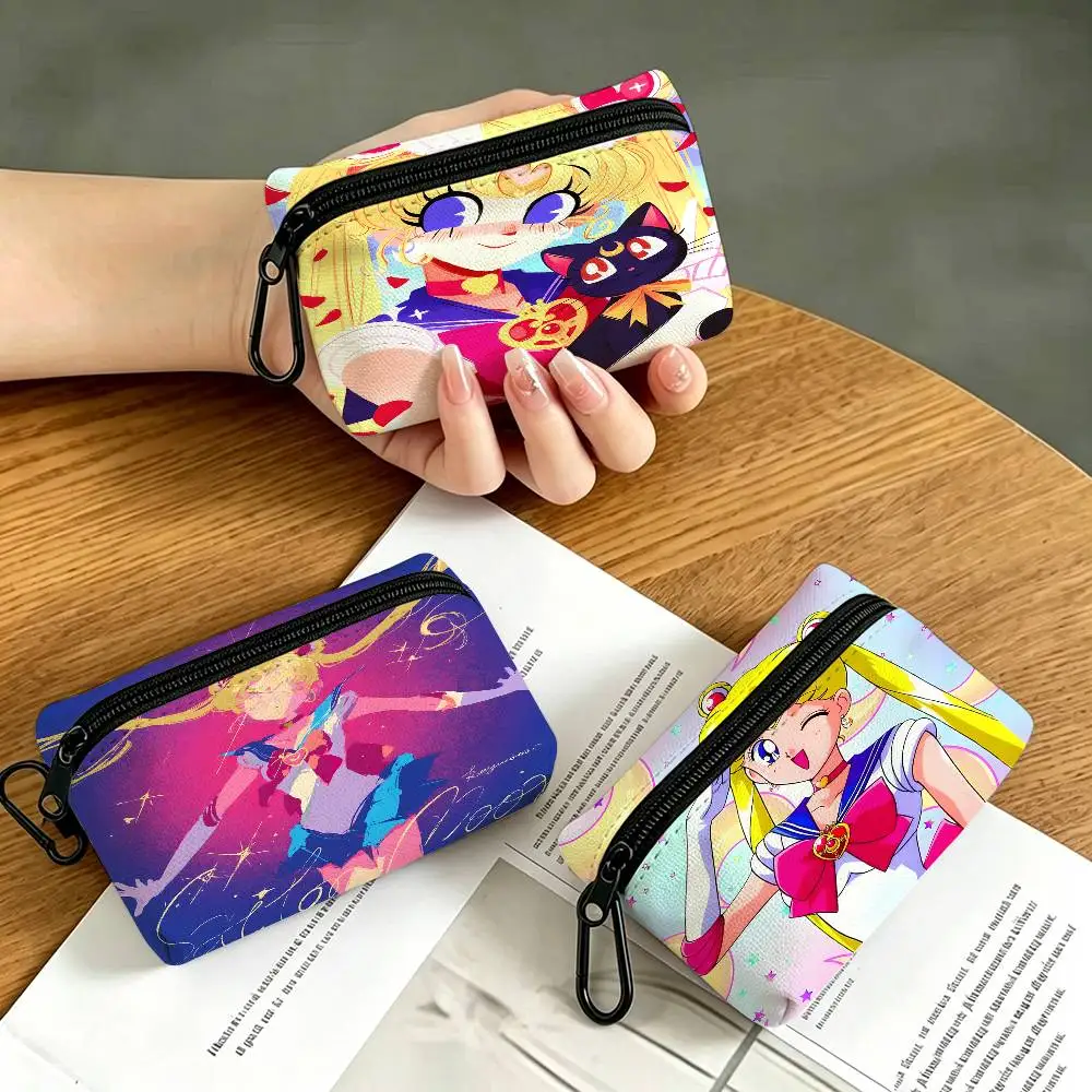 Supernatural Girl S-Sailor Moon Anime Oxford Cloth Zipper Purse Portable Hanging Key Pouch Organizer For Travel Cosmetic Bag
