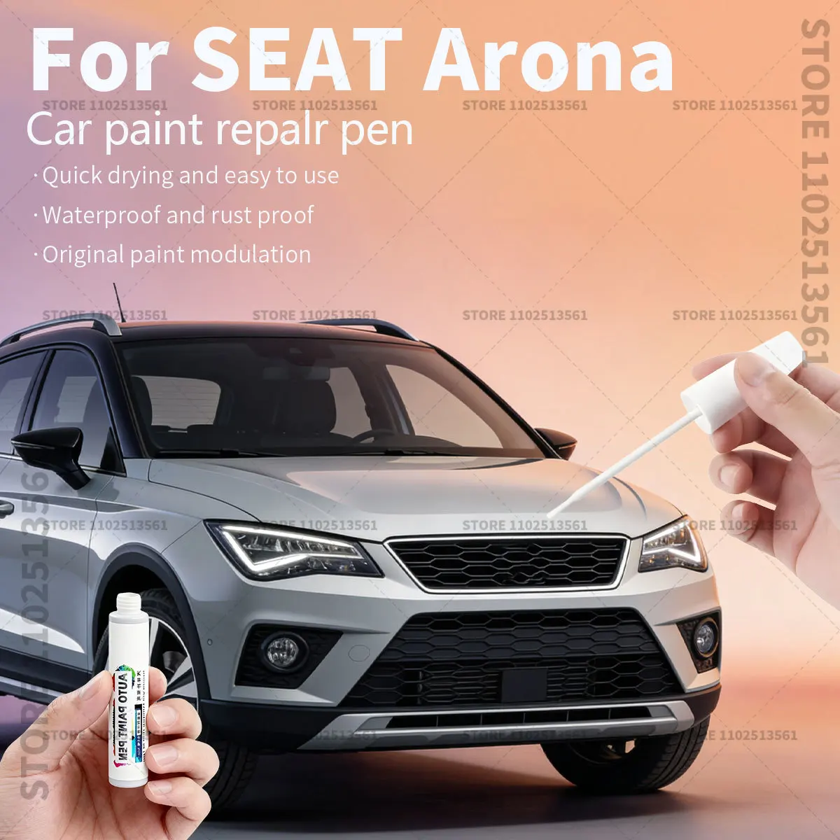 

Ручка для ремонта автомобильной краски для SEAT Arona 2017-2025, аксессуары для ремонта царапин, оранжевый, синий, белый, серебристый, серый, зеленый, черный