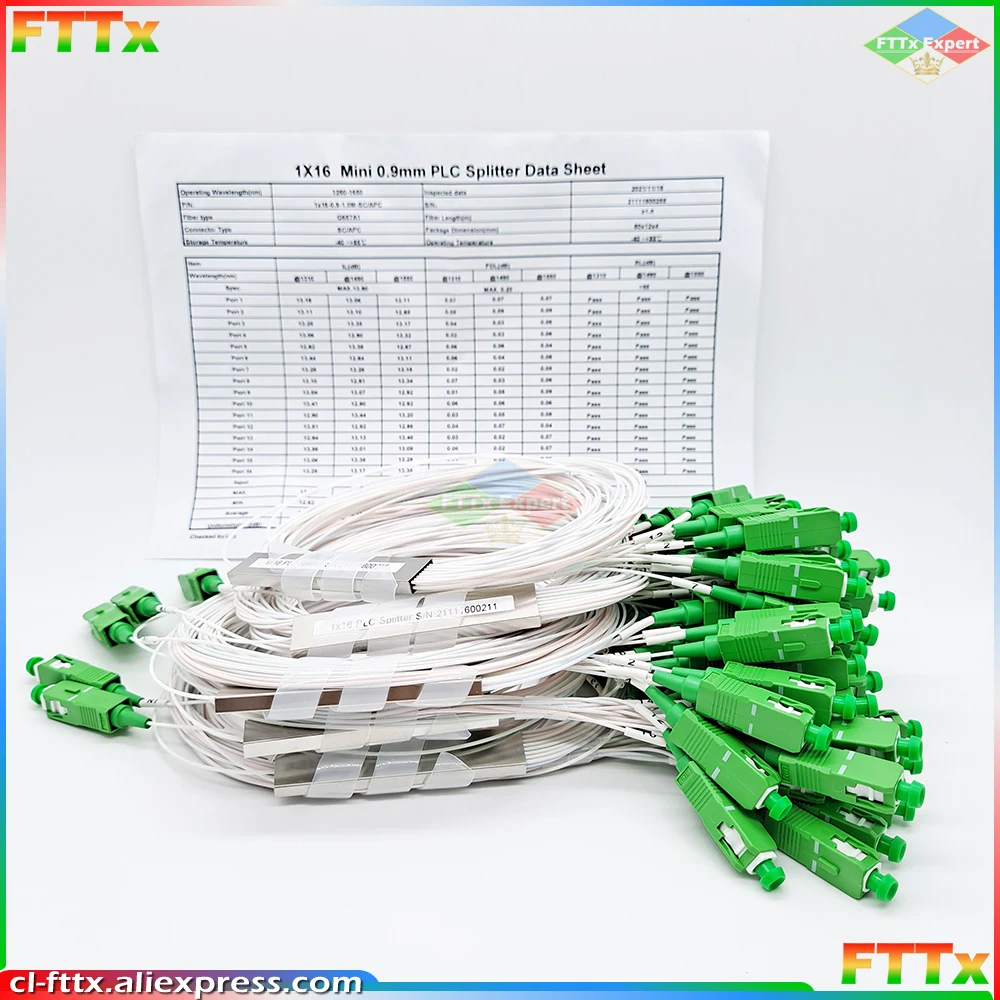 Free Shipping 10pcs/lpt FTTH 1X16 PLC SC/APC SM 0.9mm PVC G652D 1m FTTH Fiber Optic Splitter SC APC