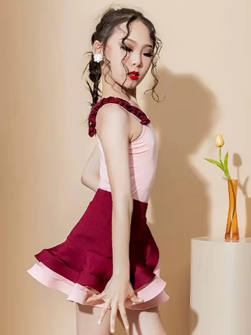 Kinder Meisje Latin Dans Grote Rok Zoom Training Rugloze Samba Stierenvechten Chacha Rumba Professionele Wedstrijd Kostuum