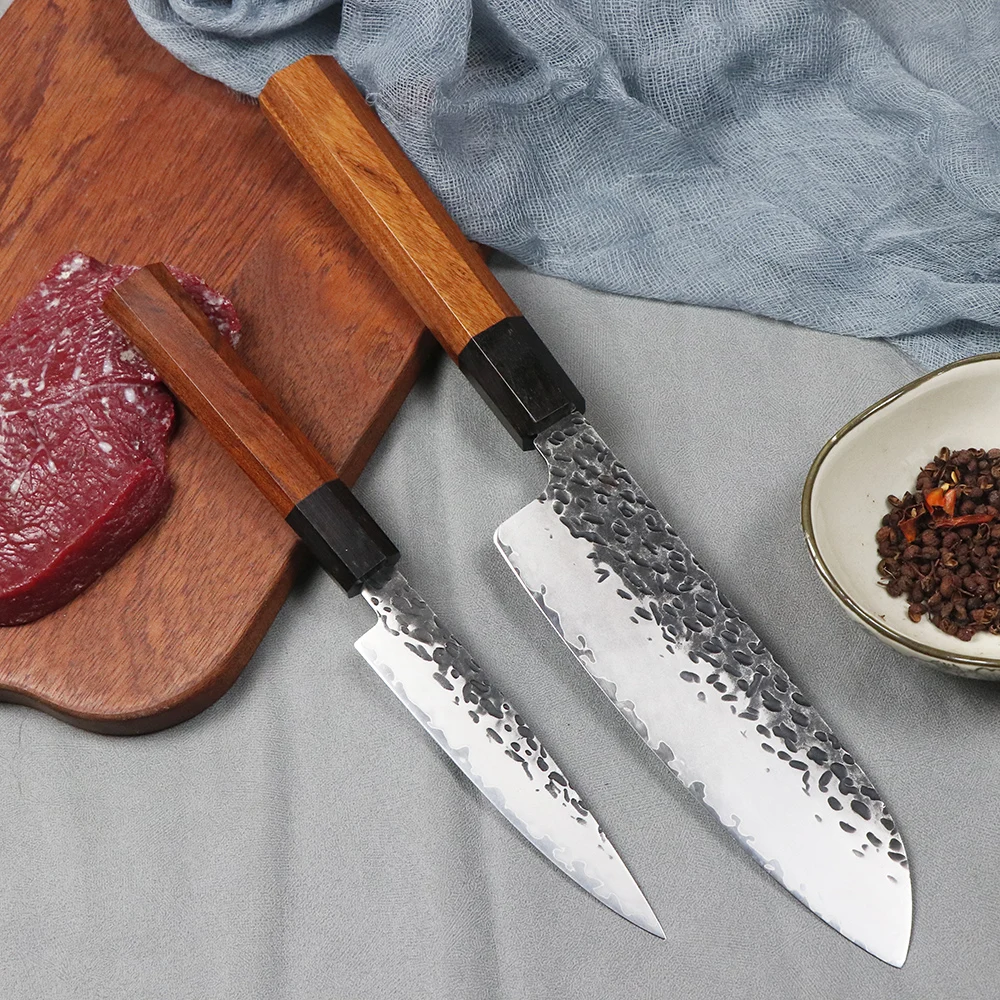 JUMCSONG Hand Forged Three-layer Composite Steel Professional Kiritsuke Knife 8Cr17MOV Steel Core Utility Knife Kitchen Knife