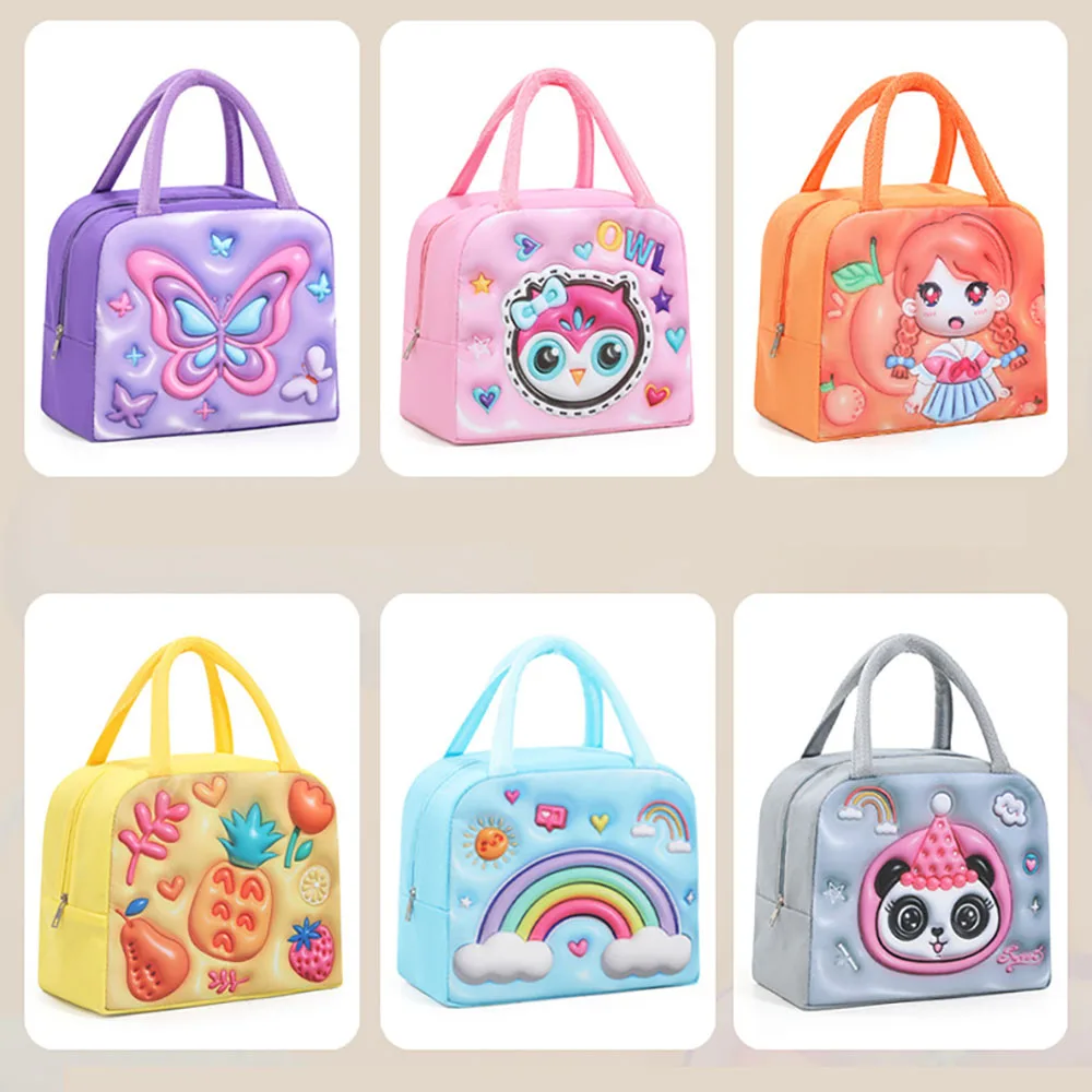 3D Cartoon Children's Lunch Bag Thermal Insulation Aluminum Foil Thick Waterproof Oxford Cloth Bento Bag Portable Tote Lunch Box
