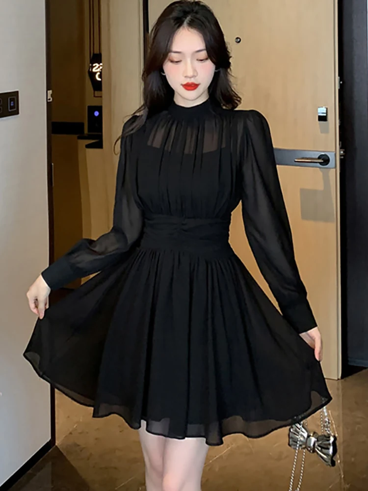 princess polly baby blue dress Black Studded Chiffon Long Sleeve Maxi Dress main image 1