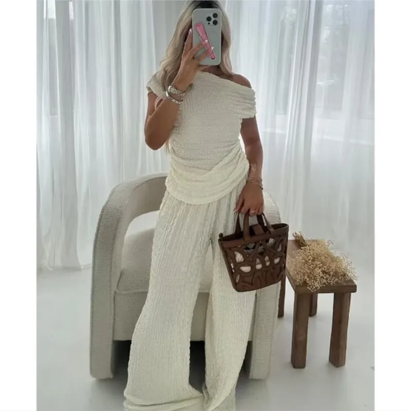 Casual Trousers Suit For Women Loose Elastic Sleeveless Irregular Suit For Women Fashionable High Waist 2 Piece Set For Women