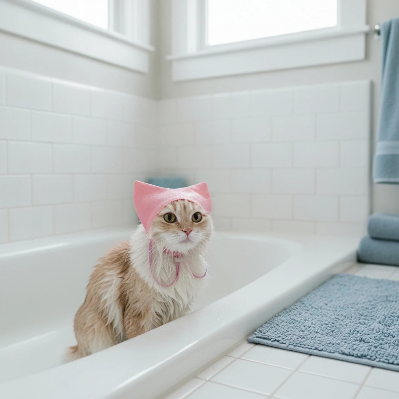 Pet Bath Cap Shielding Pet Shower Cap Cat Head Cover with Ear Covers Lightweight Quick-Drying for Dogs, Grooming, Bathtub