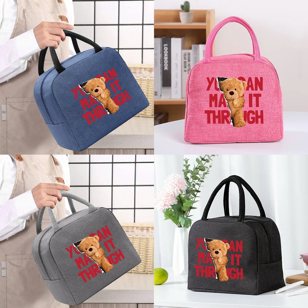 

Portable Lunch Bags for Women 3D Bear Pattern Handbags Insulated Lunch Box Unisex Tote Cooler School Food Storage Bags