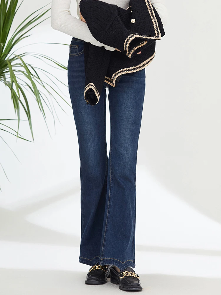 

Retro High Waist Bell Bot Jeans Women's Slimming Bla Elastic Slimming Pants Long Pants Button Closure All Seasons