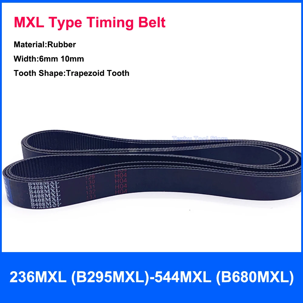 1PCS MXL Type Timing Belt 236MXL (B295MXL)-544MXL (B680MXL) Black Rubber Closed Loop Synchronous Belt Width 6mm 10mm