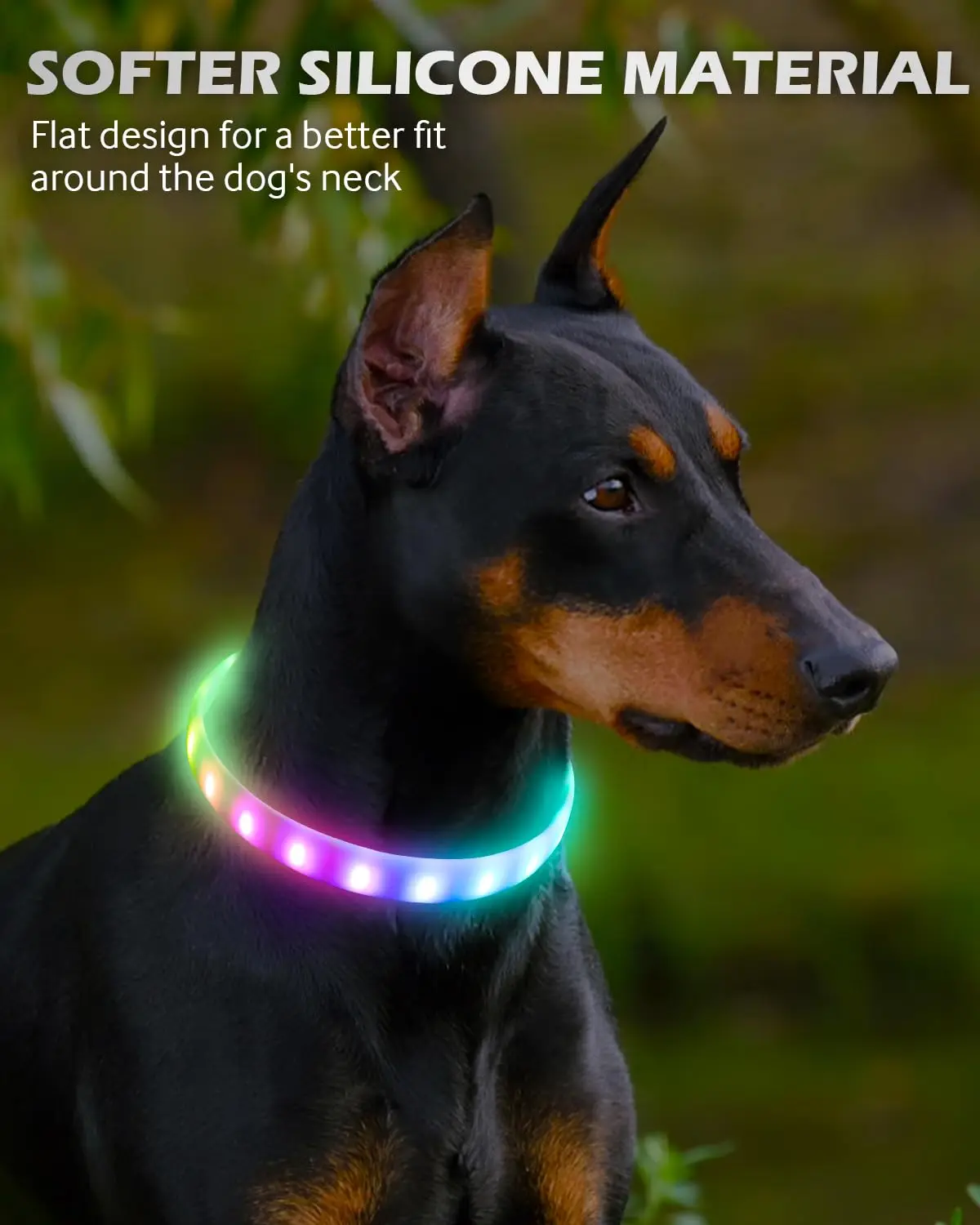 Lightweight USB Rechargeable Collar for Large Medium and Small Dogs, Glowing Dog Collar, 9 Flashing Modes, Soft Silicone Glowing