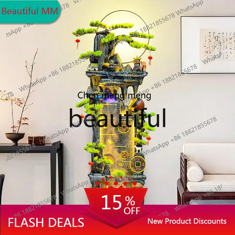 zJ Floor-to-ceiling rockery fish tank flowing  fountain courtyard living room balcony entrance circulating water feature ornamen
