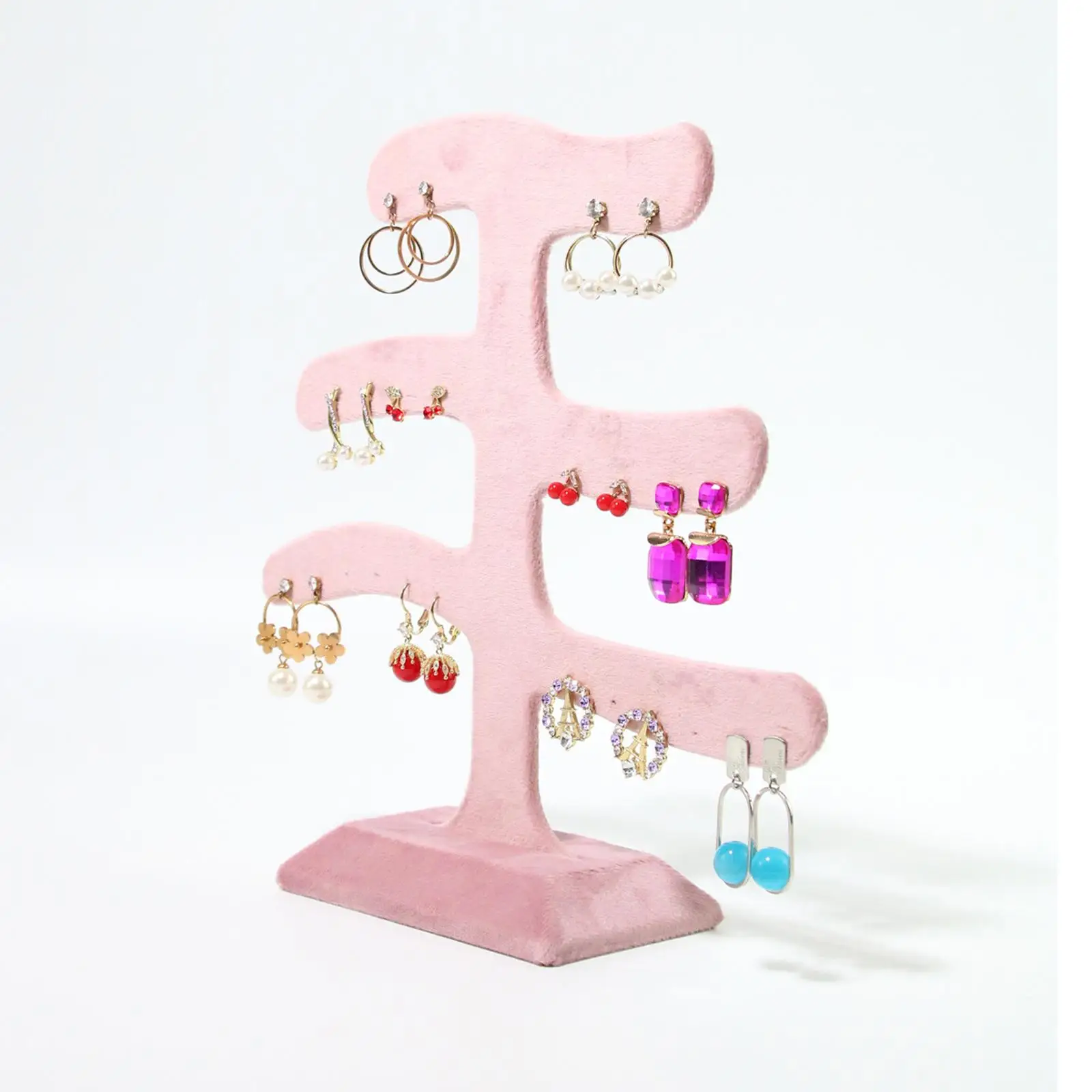 3 Tier Earrings Holder Stand Flannel Jewelry Display Tree Organizer for Ear Studs Shops Showroom