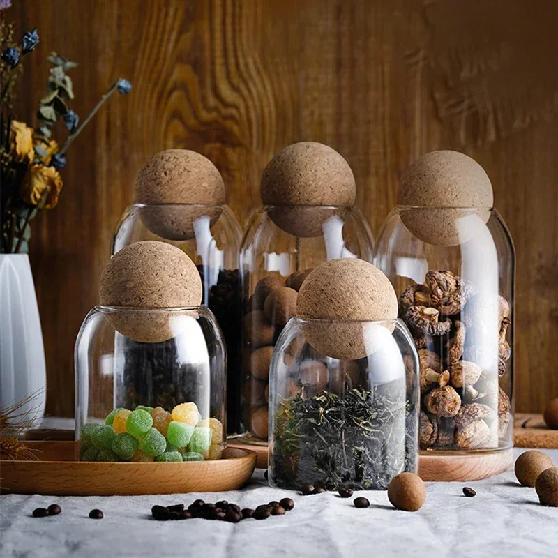 Tarro de Almacenamiento de Vidrio Transparente con Tapa de Corcho, Botella Hermética, Recipiente para Té, Cereales, Café, Decoración Creativa, Juego de Recipientes Herméticos