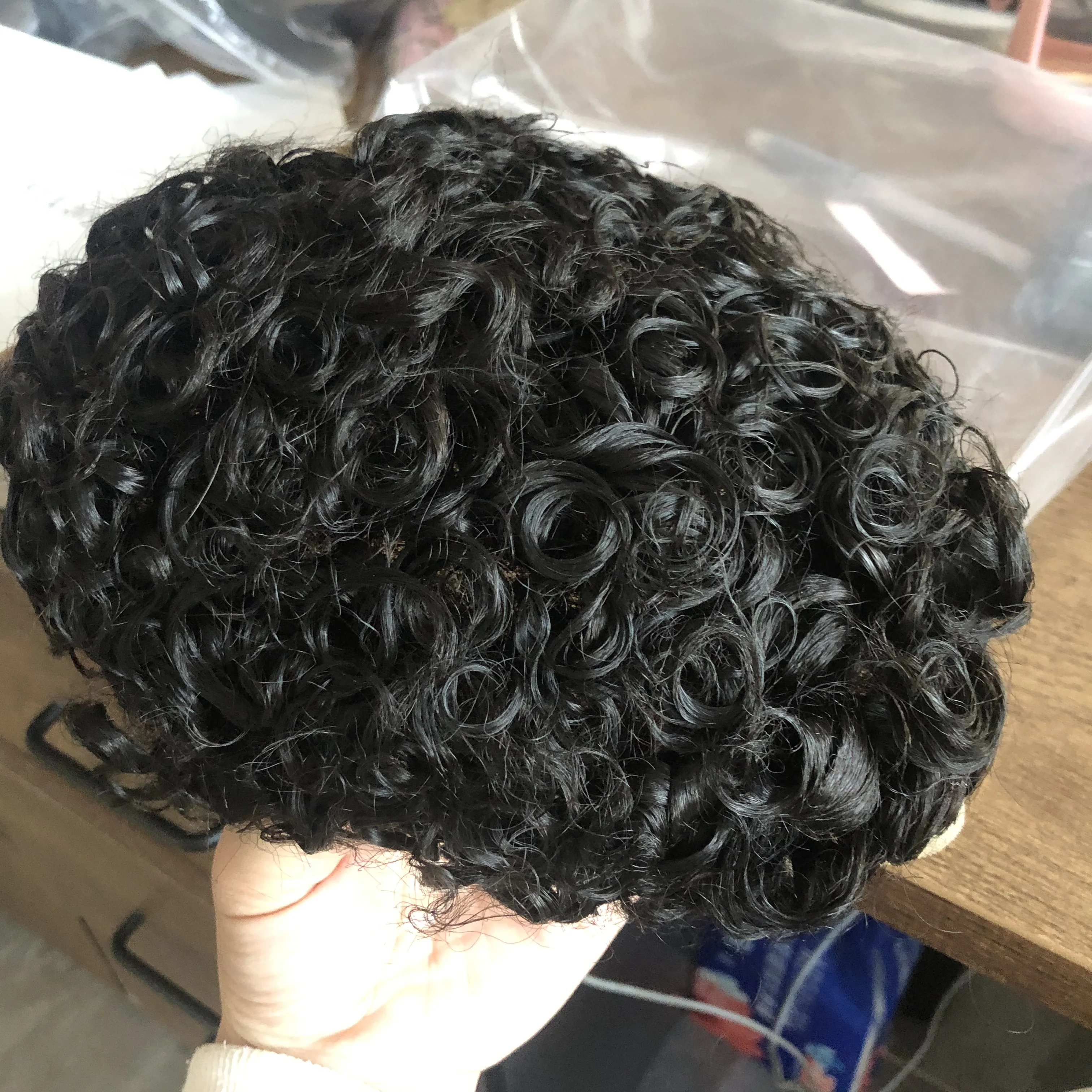 Coklat pria 100% rambut manusia Sistem prostesis 18mm keriting Afro hitam pria tahan lama penuh PU dasar rambut palsu alami garis rambut