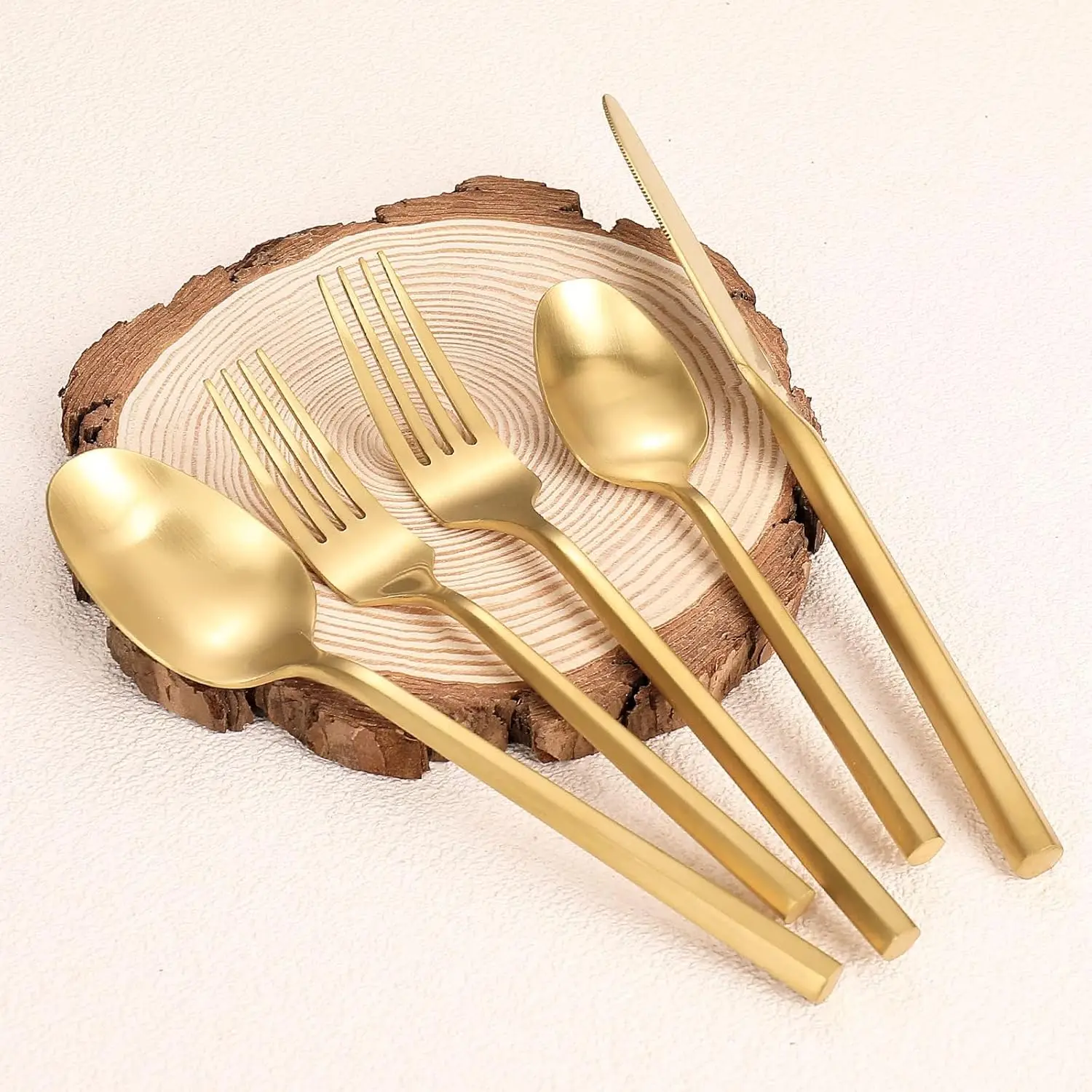 

20-Piece Matte Gold Stainless Steel Flatware Set with Hexagon Handle, Service for 4