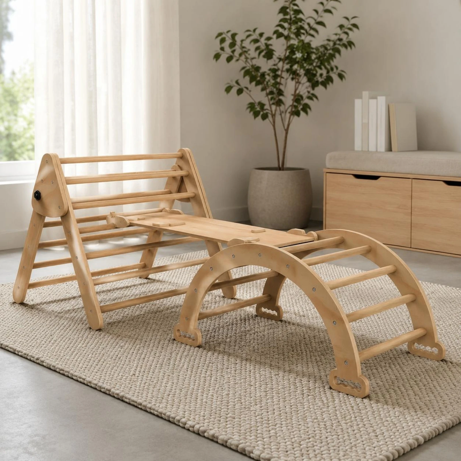 pikler-triangle-polished-surface-wooden-climbing-triangle-foldable-climbing-frame-portable-children's-play-gear-anti-tip-design