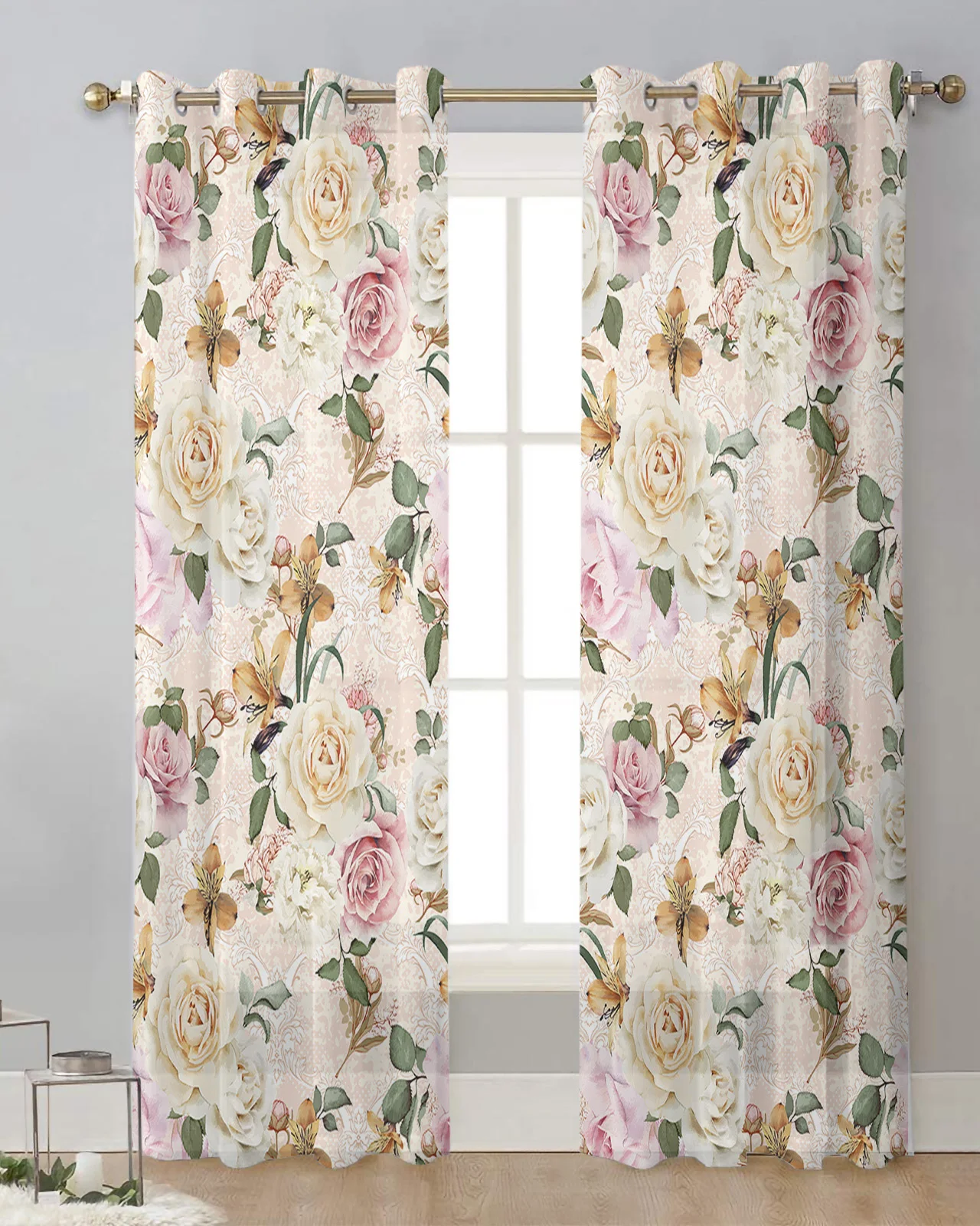 

Flower Retro Overlay Leaves Modern Tulle Curtains Living Room Voile Drapes Sheer Window Curtains Bedroom Accessories