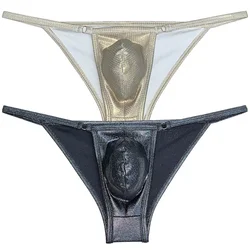 Sexy Men's Shiny Leather Cheeky Brief Open Side Underwear 1/3 Hip Pouch Lingerie