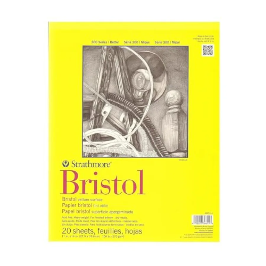 

300 Series Bristol Paper Pad,,Tape Bound,,20 Sheets 100lb/270g - Artist Paper for Adults and Students - Charcoal, Pen and k, Ma