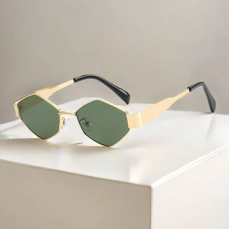 Vintage Fashion Sunglasses For Women High-end Metallic Rhombus Shape Street Photography Style Sunglasses 2181 gallery 4