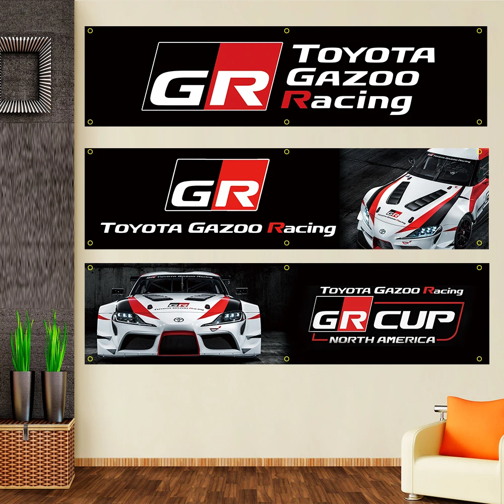 ZXBanner 60x240cm GR Gazoo Racing Car Polyester Printed Flag Garage or Outdoor For Decoration