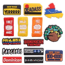 1-14PCS PVC Shoe Charms New York Tree Dominican Colombia Downtown Taco Fire Mild Hole Shoes Ornaments Accessories Decorations