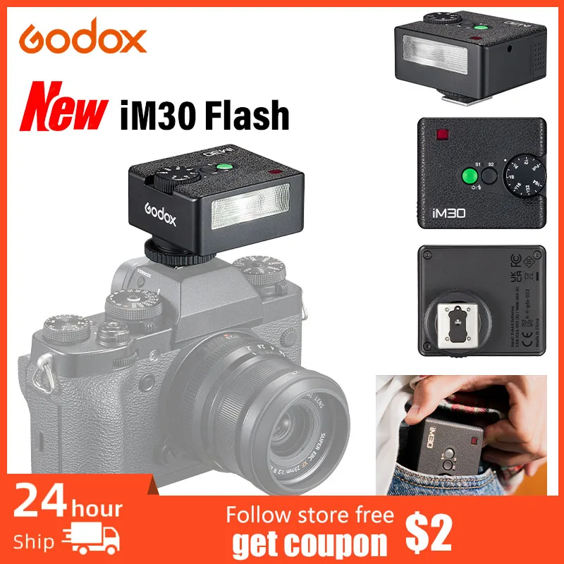 

Godox iM30 Camera Flash Portable Flash Light 6500K±200K7 Power Levels 1/64~1/1 for Mirrorless and Film Cameras Outdoor Shooting