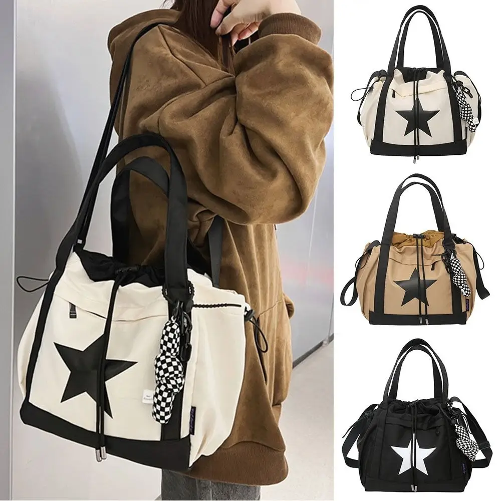 Nylon Large Capacity Shoulder Bag Creative Five-pointed Star Korean Style Tote Bag Drawstring Men