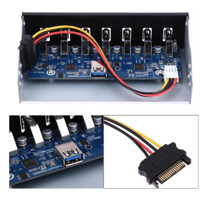 7-портовый концентратор USB 3,0, 5Gbs, 5,25 дюйма, CD-ROM, привод, CD ROM, передняя панель для компьютера, чехол + USB 3,0, 19-контактный разъем на Type-A, кабель «папа»