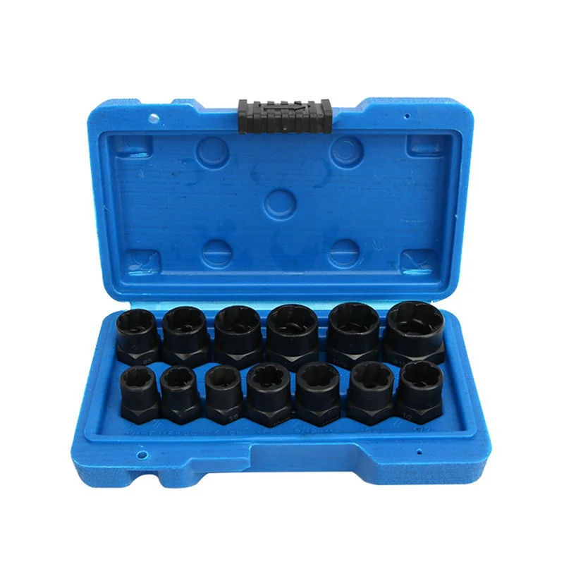 13PCS Screw Remover Socket Hexagon Screw Tool Broken Nut Bolt Extractor Chrome-Molybdenum Steel