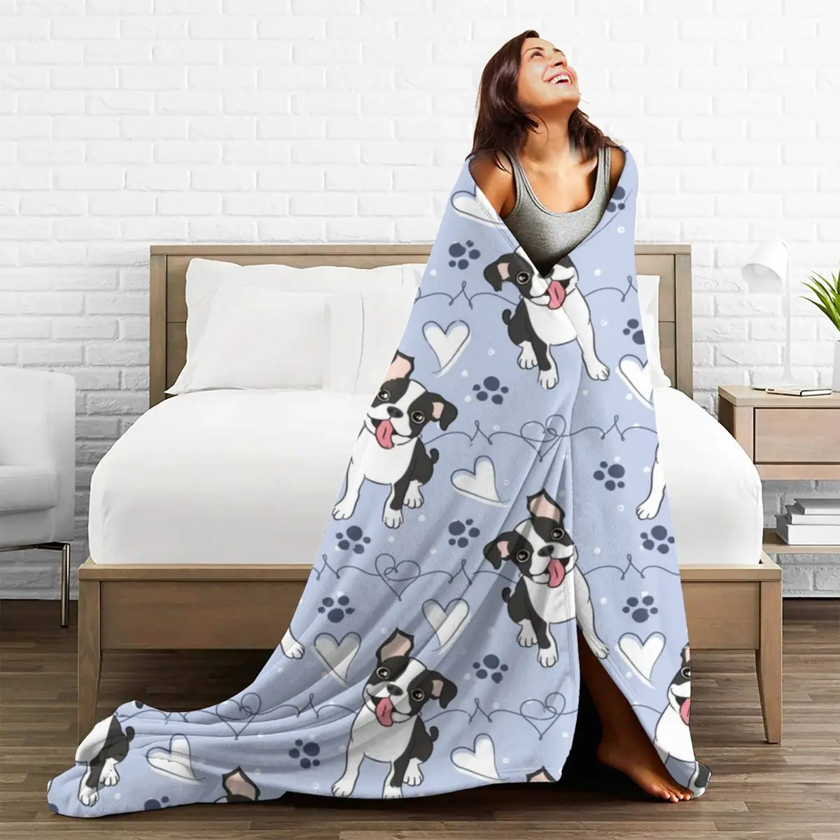 Love Boston Terrier Blanket Animal Travel Flannel Throw Blanket Super Soft Living Room Custom Bedspread Gift